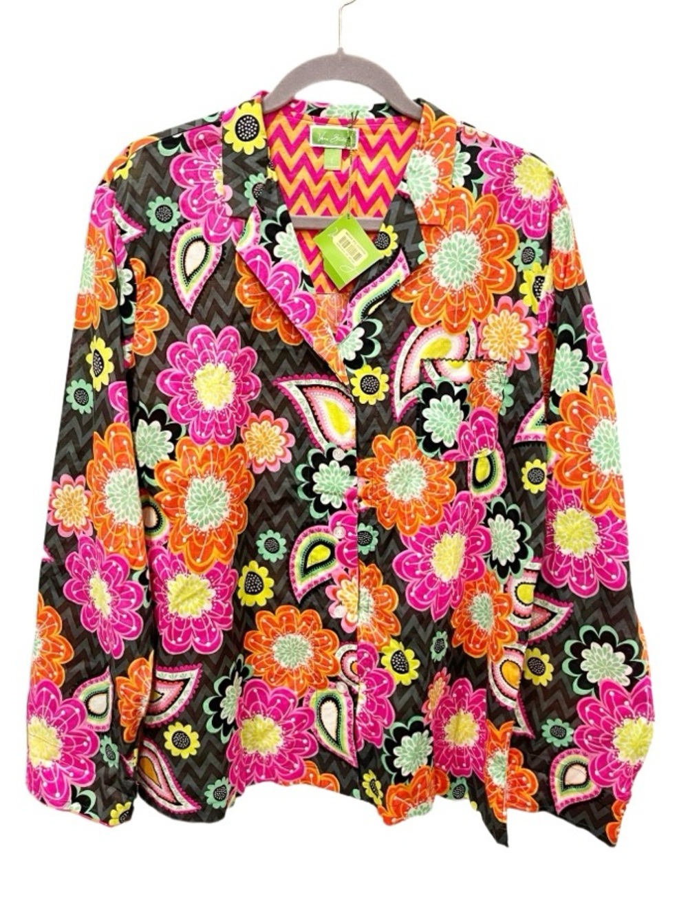 Vera Bradley Pajama Top Women's Large Ziggy Zinnia 100% Cotton Dopamine Hippie